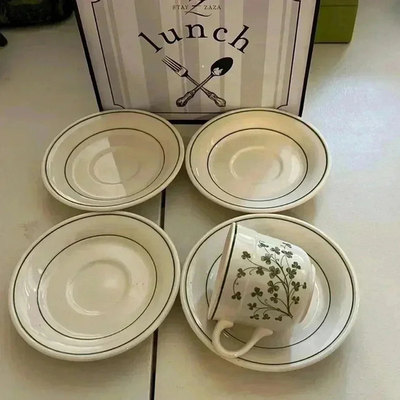 Arklow Other - Vintage Arklow Ireland Honey Stone Limerick 8147 Mug Cup klever leaf 4 saucers